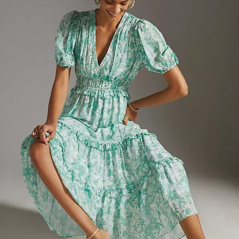Shoshanna Selene Dress - Green Floral Maxi Dress